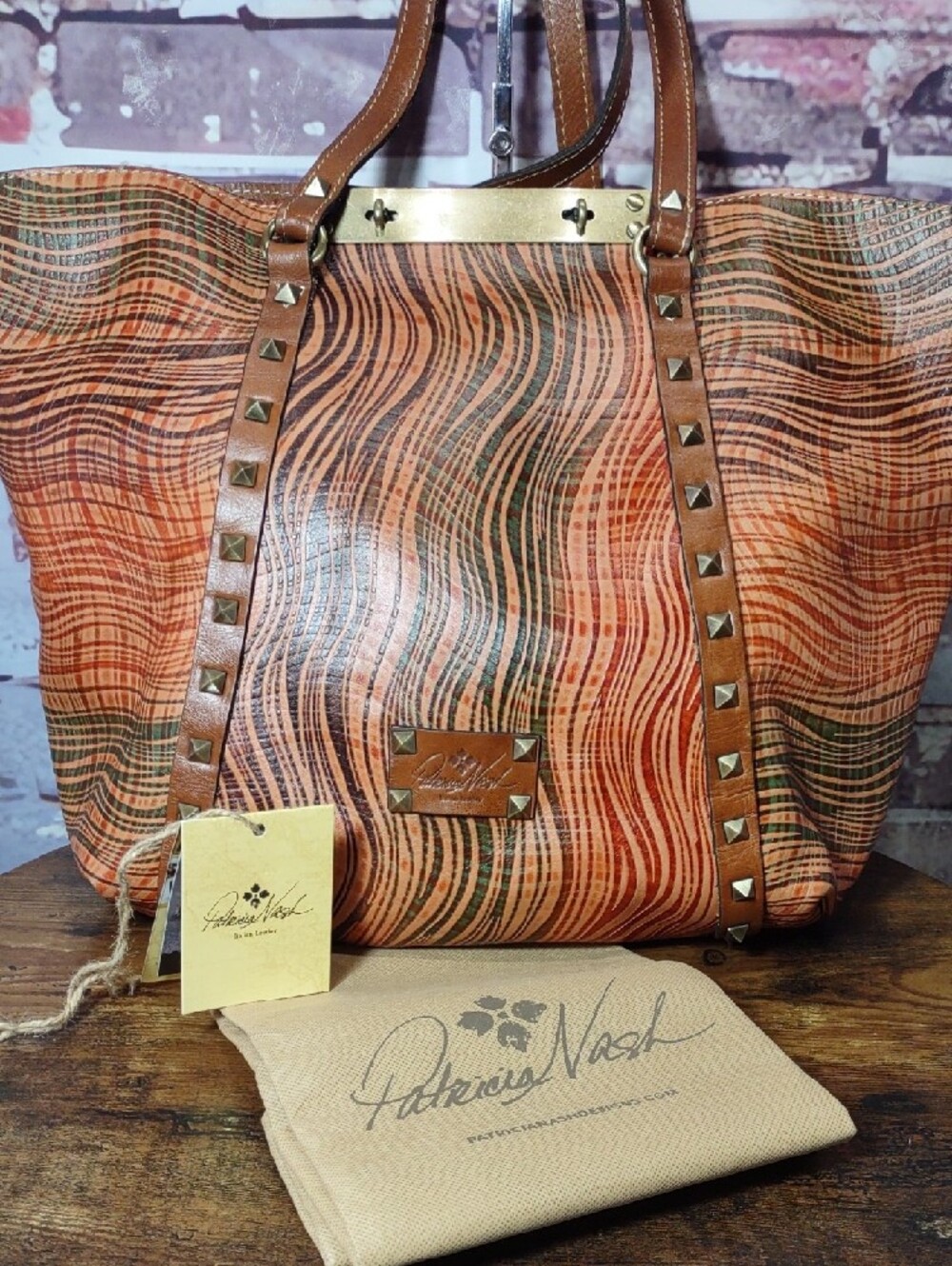 Patricia Nash "Benvenuto" Wavy Stripe Leather Tote - Picture 9 of 13